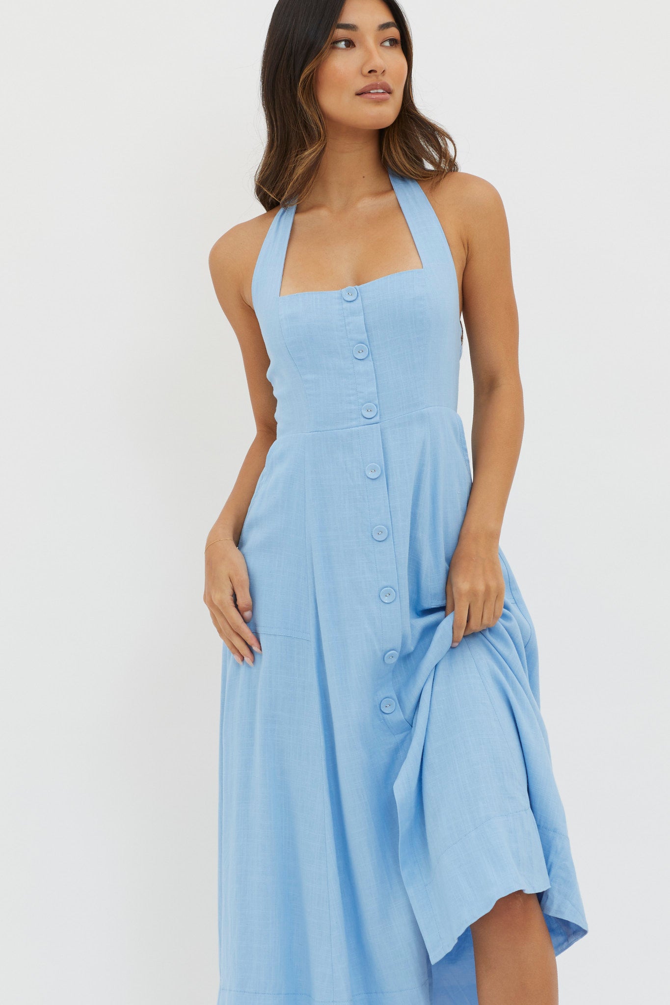 Marybeth Halterneck Midi Dress Blue by Selfie Leslie Australia