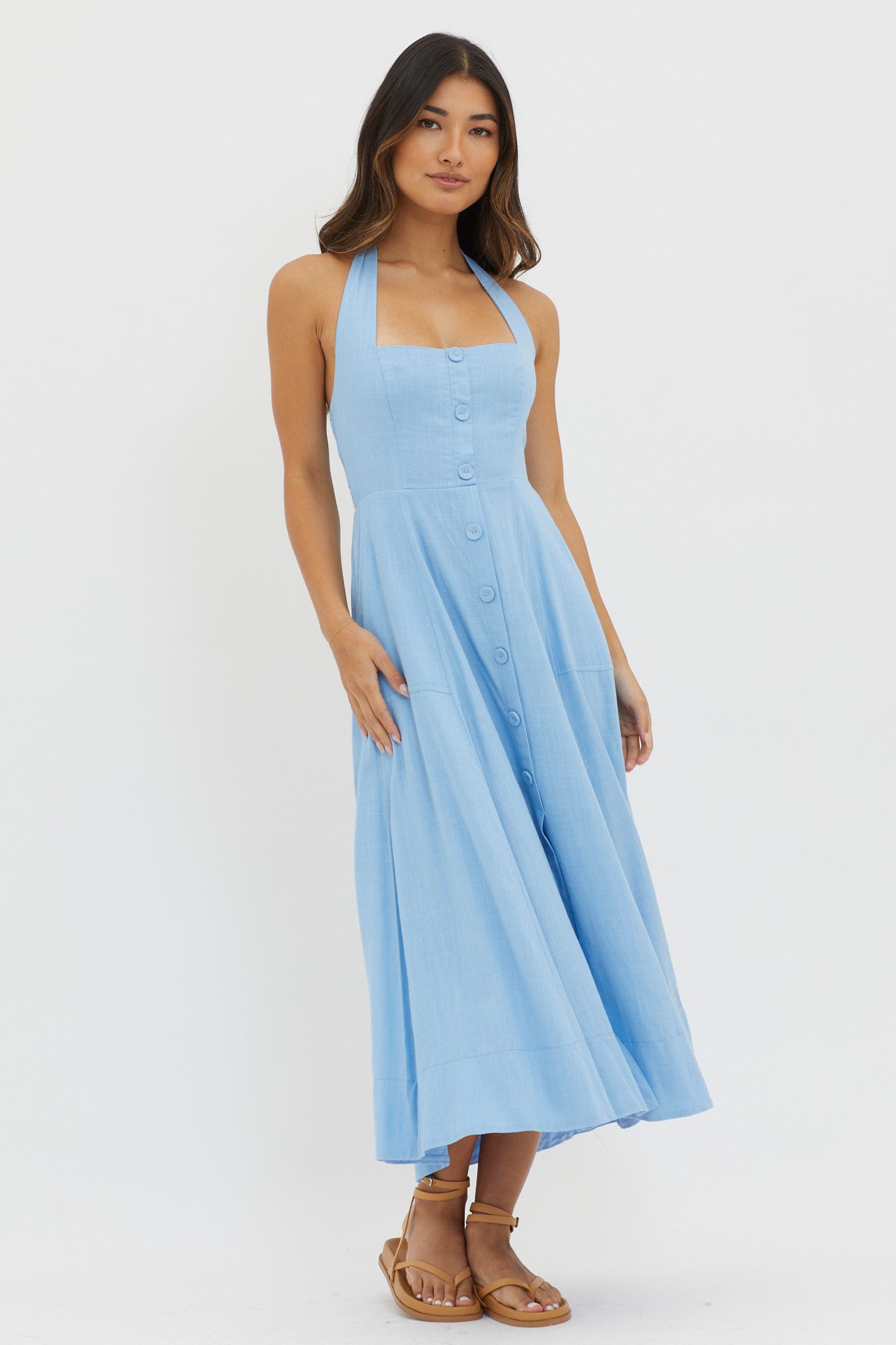 Marybeth Halterneck Midi Dress Blue by Selfie Leslie Australia