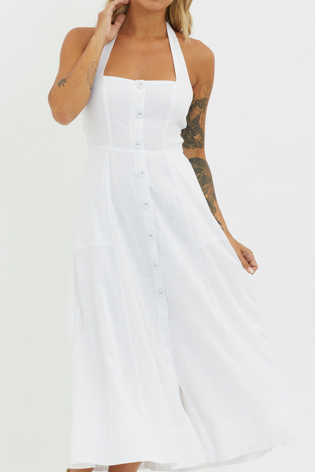 Marybeth Halterneck Midi Dress White by Selfie Leslie Australia