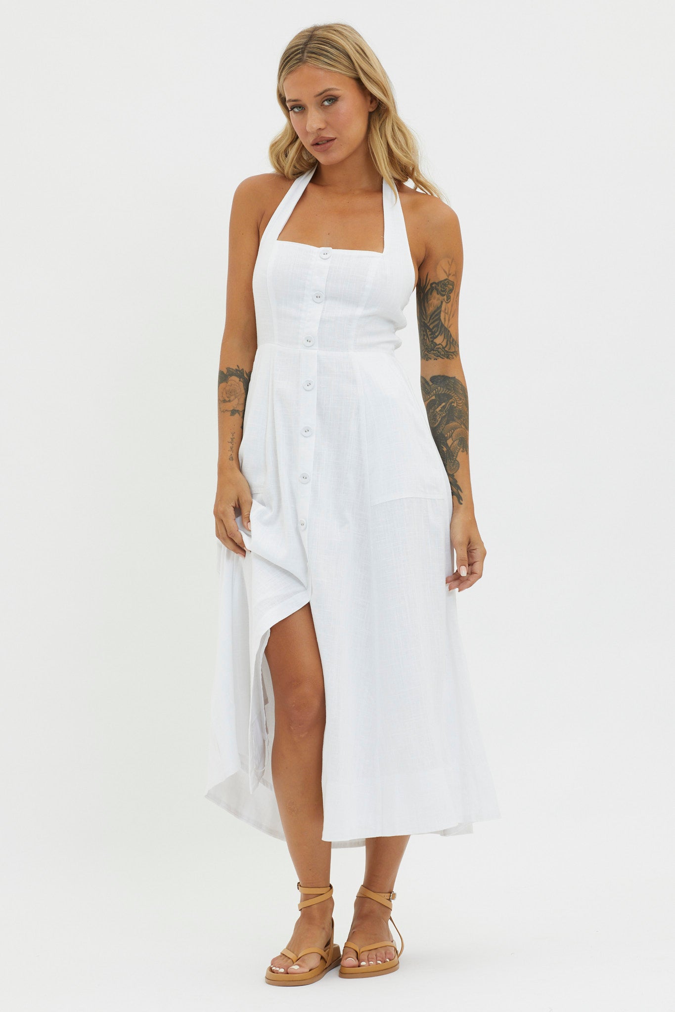Marybeth Halterneck Midi Dress White by Selfie Leslie Australia