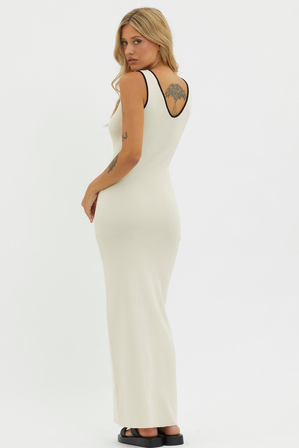 Karyssa Tied Bust Knit Maxi Dress Sand by Selfie Leslie Australia