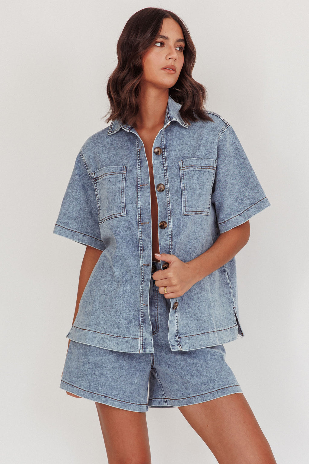 Ottawa Button Up Shirt Denim Blue by Selfie Leslie Australia