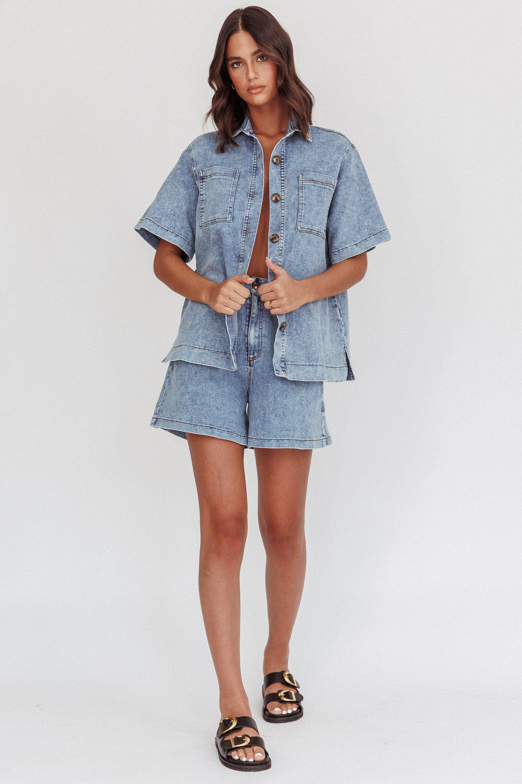 Ottawa Button Up Shirt Denim Blue by Selfie Leslie Australia