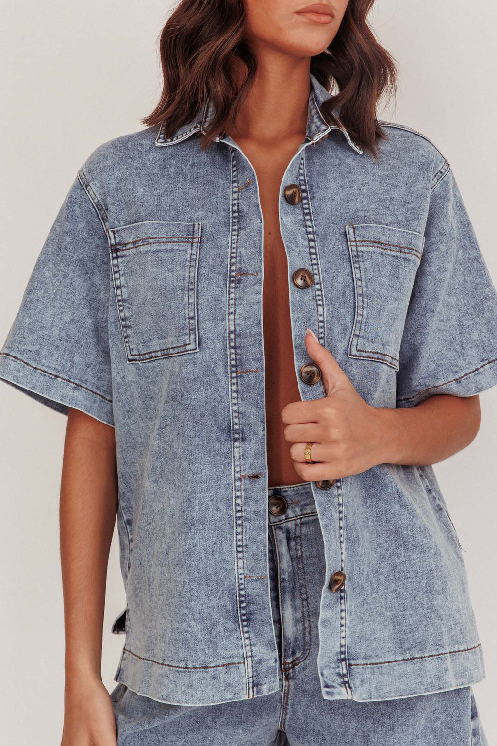 Ottawa Button Up Shirt Denim Blue by Selfie Leslie Australia