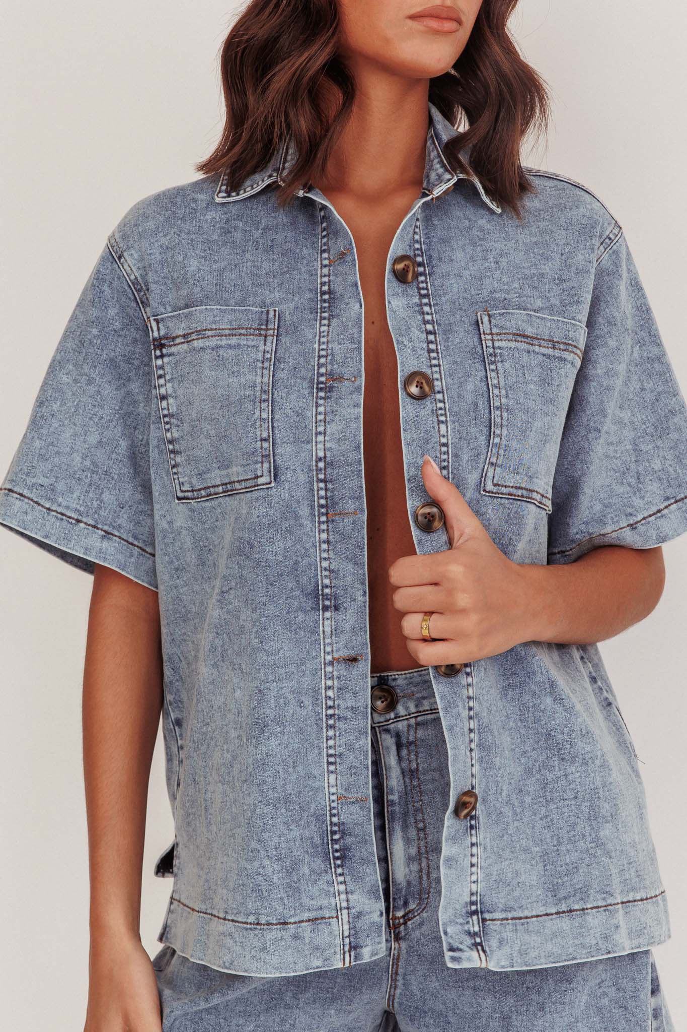 Ottawa Button Up Shirt Denim Blue by Selfie Leslie Australia
