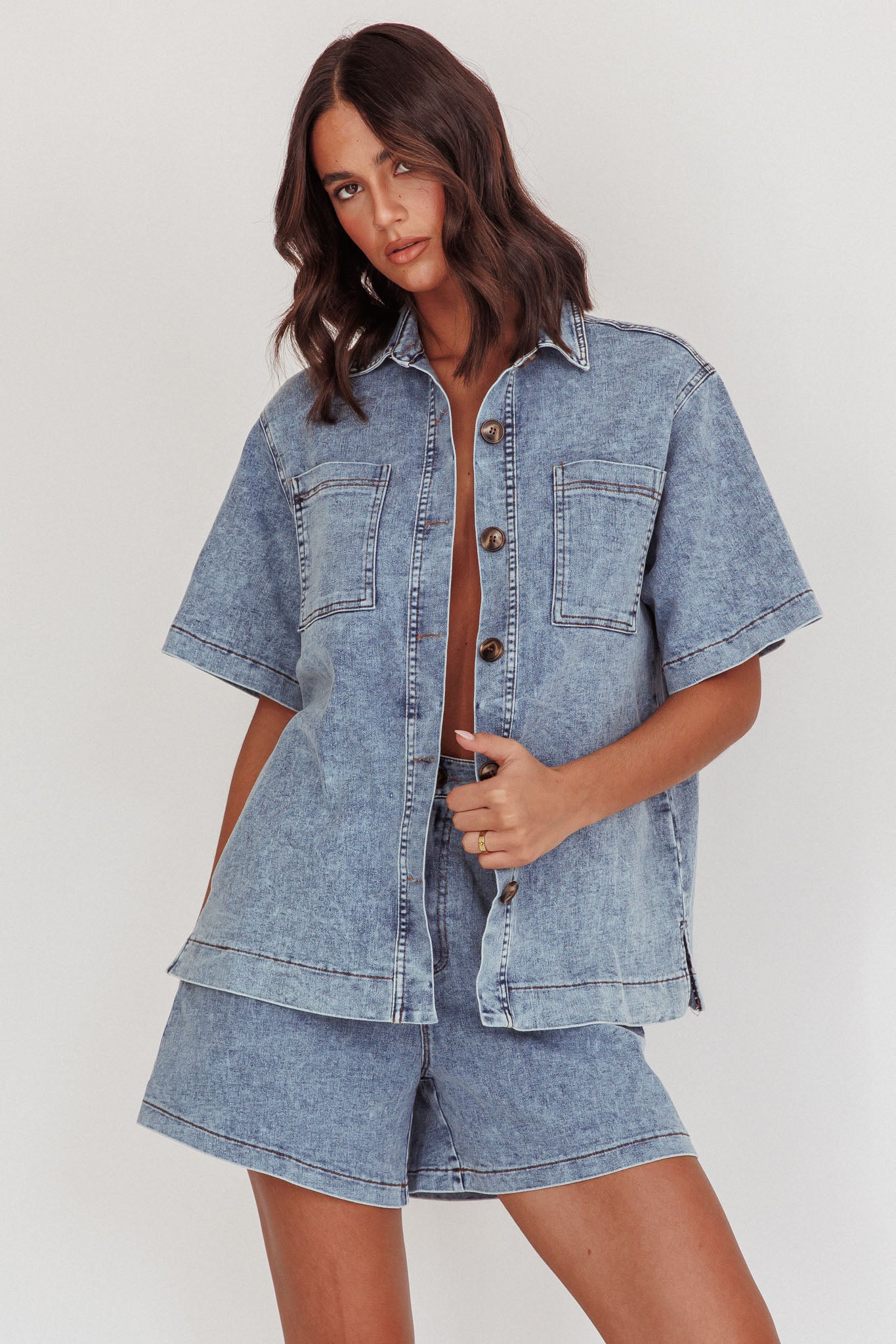 Ottawa Button Up Shirt Denim Blue by Selfie Leslie Australia