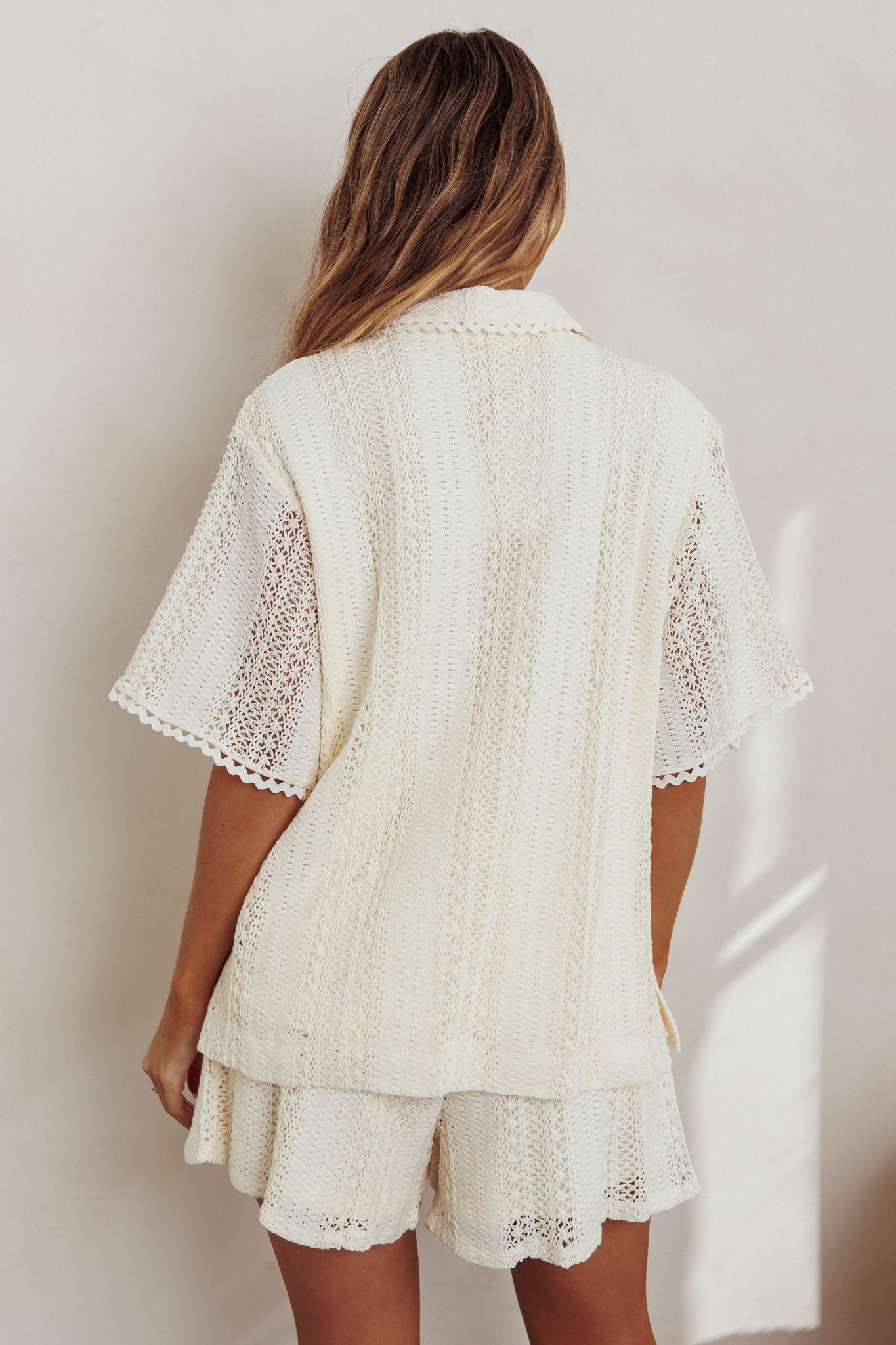 Ottawa Crochet Lace Button Shirt Oat by Selfie Leslie Australia