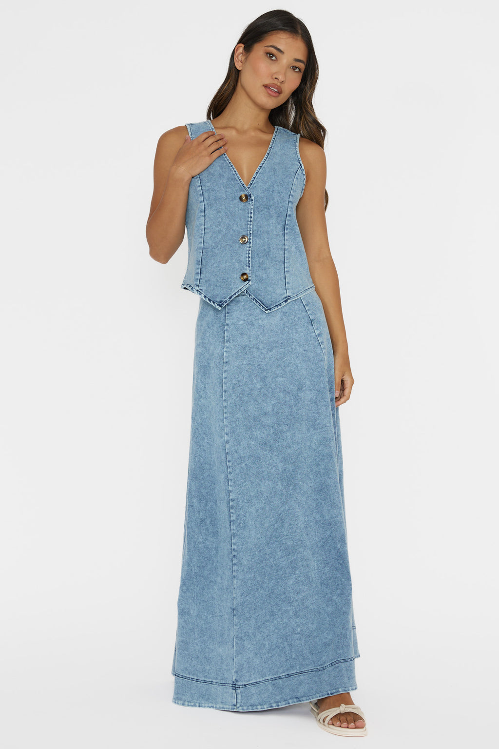 Rhythms A-Line Maxi Skirt Denim Blue by Selfie Leslie Australia