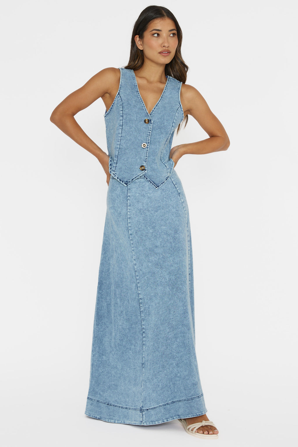 Rhythms A-Line Maxi Skirt Denim Blue by Selfie Leslie Australia