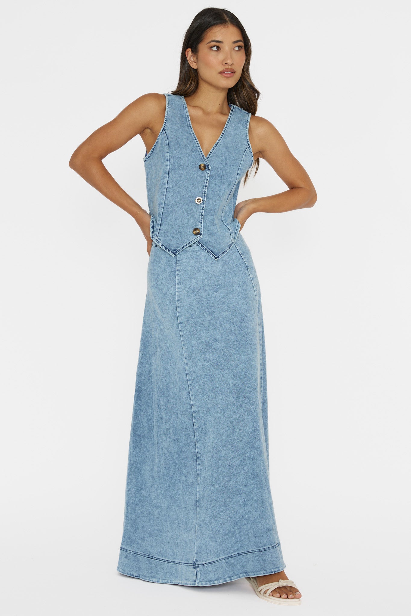Rhythms A-Line Maxi Skirt Denim Blue by Selfie Leslie Australia