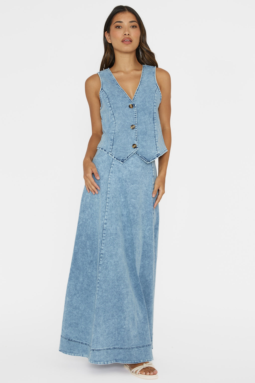 Rhythms A-Line Maxi Skirt Denim Blue by Selfie Leslie Australia