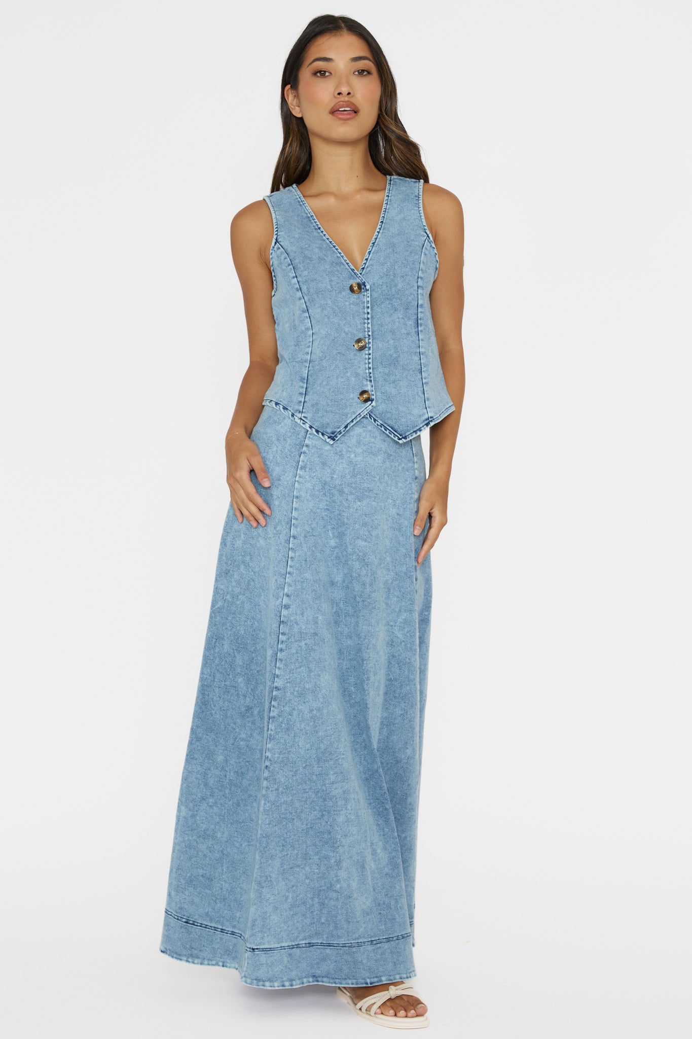 Rhythms A-Line Maxi Skirt Denim Blue by Selfie Leslie Australia