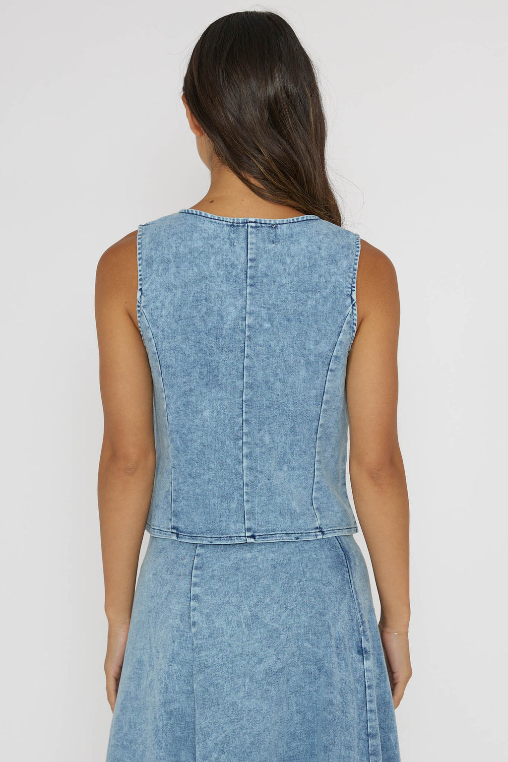 Rhythms Button Vest Denim Blue by Selfie Leslie Australia