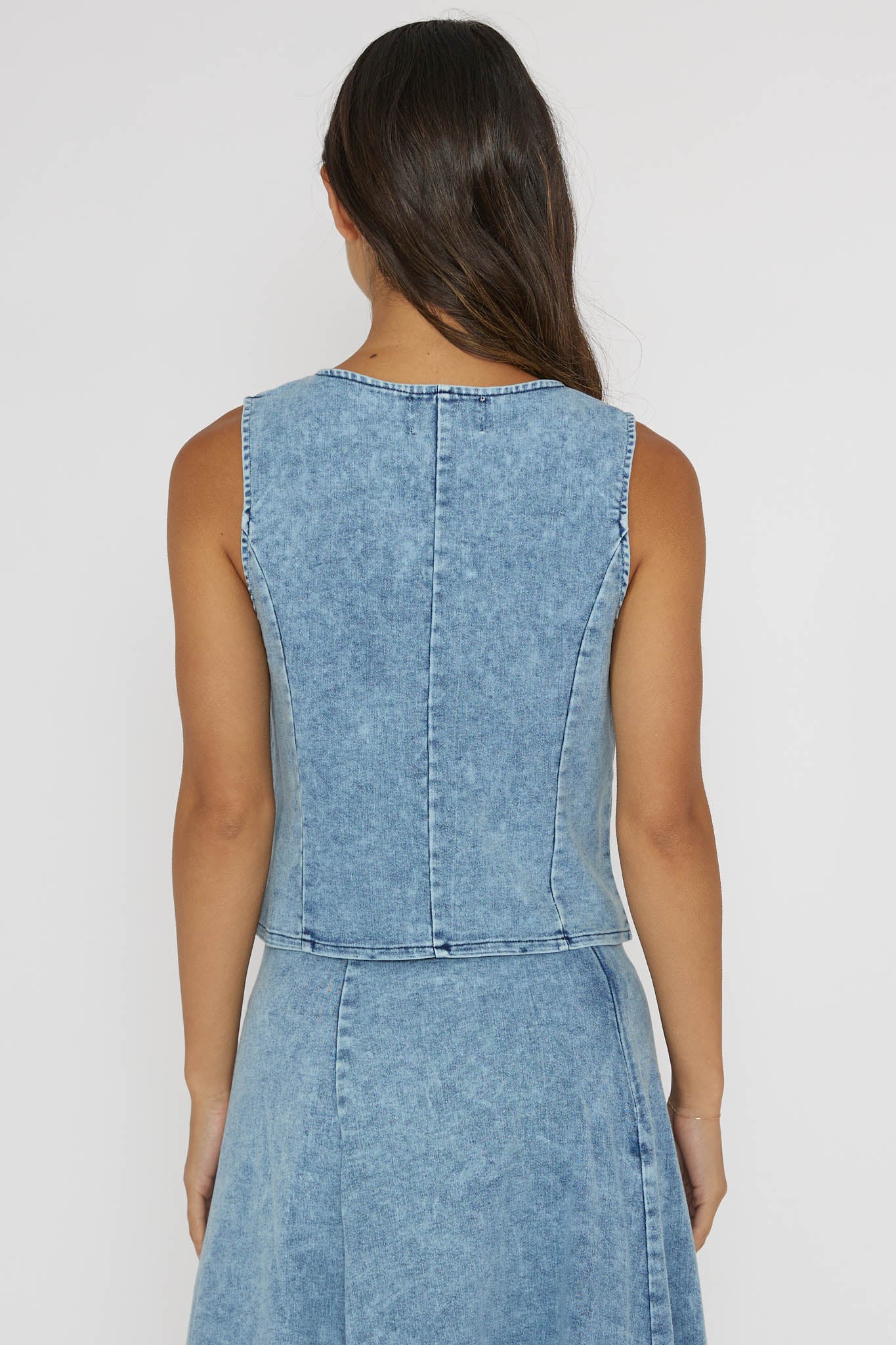 Rhythms Button Vest Denim Blue by Selfie Leslie Australia