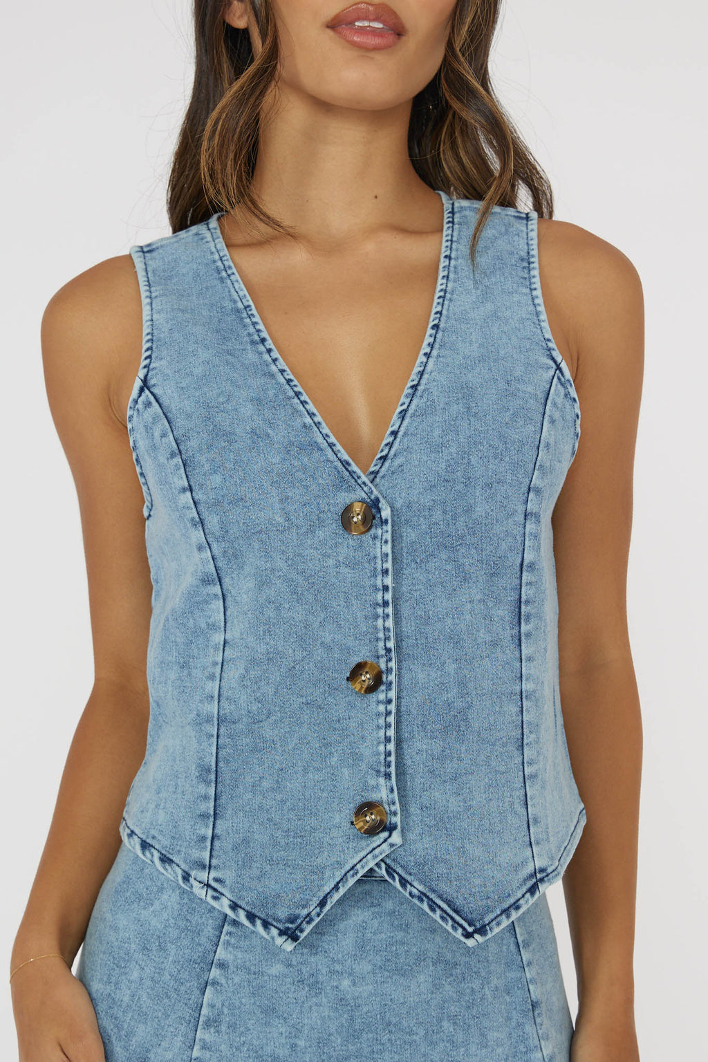 Rhythms Button Vest Denim Blue by Selfie Leslie Australia