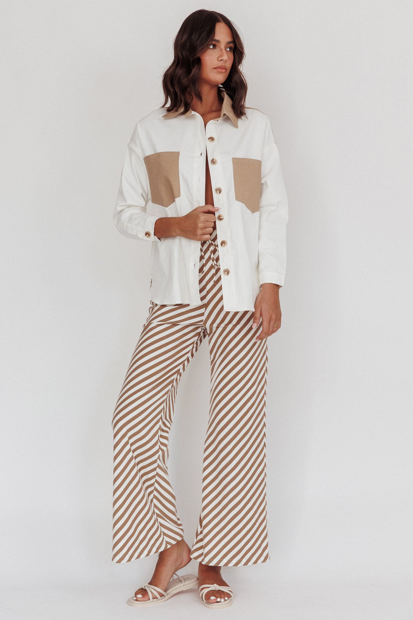 Lake Days Chest Pocket Shirt White Beige by Selfie Leslie Australia