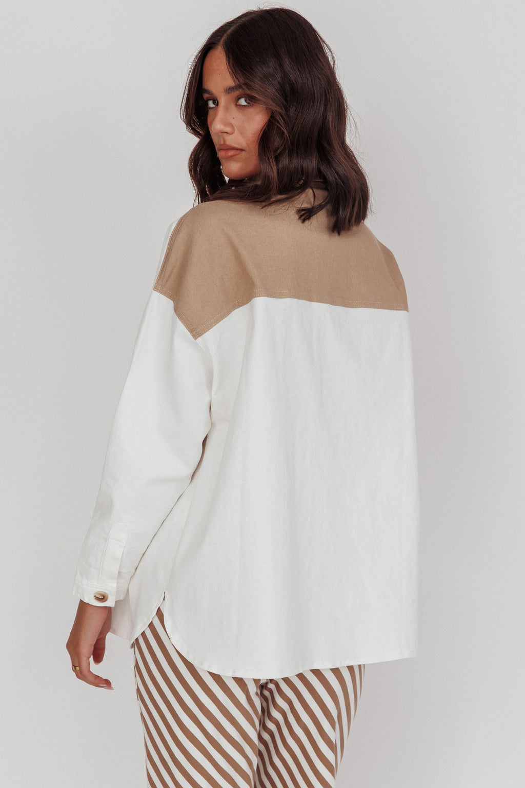 Lake Days Chest Pocket Shirt White Beige by Selfie Leslie Australia