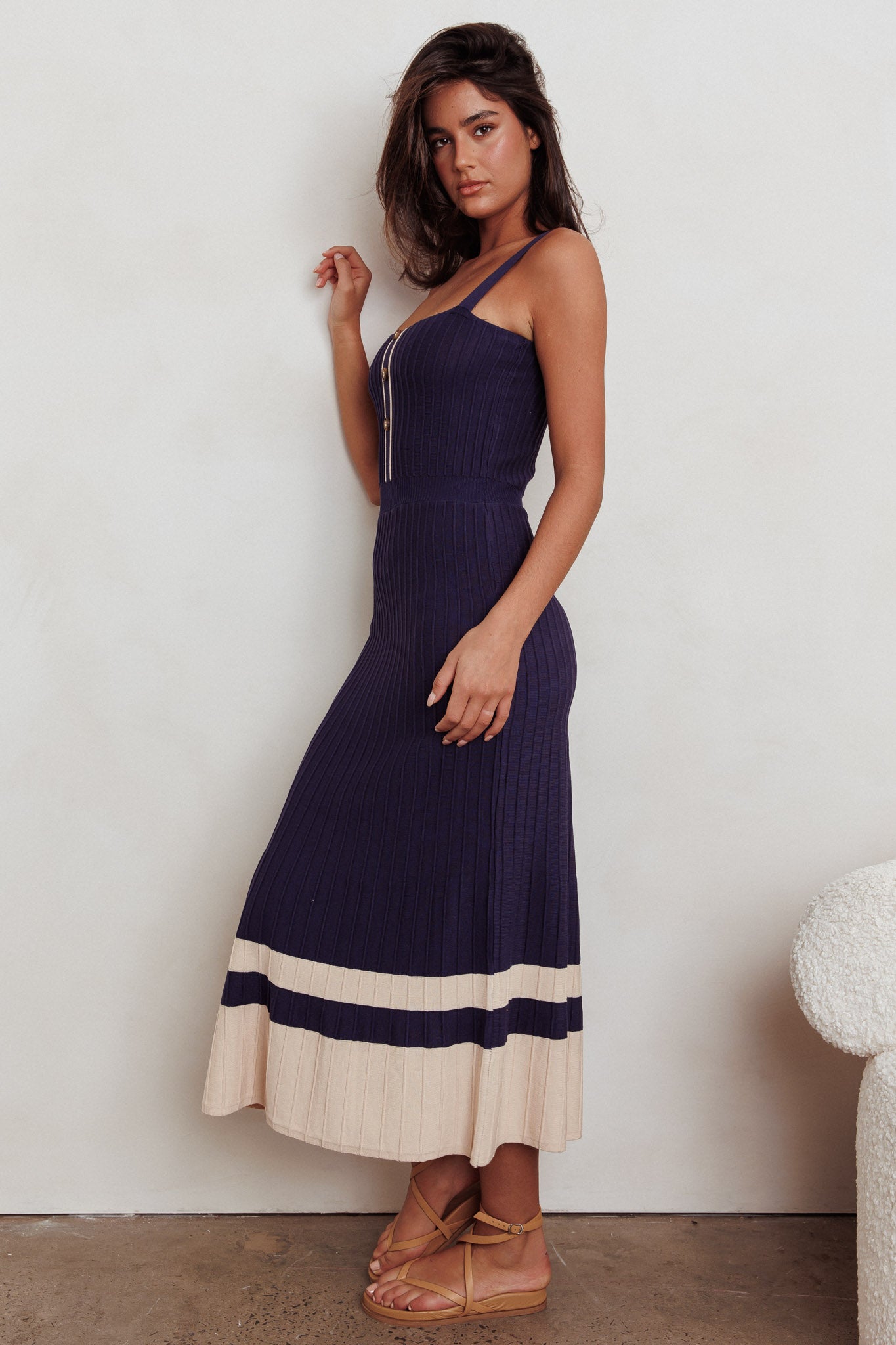 Cayla Contrast Ribbed Knit Maxi Dress Navy by Selfie Leslie Australia