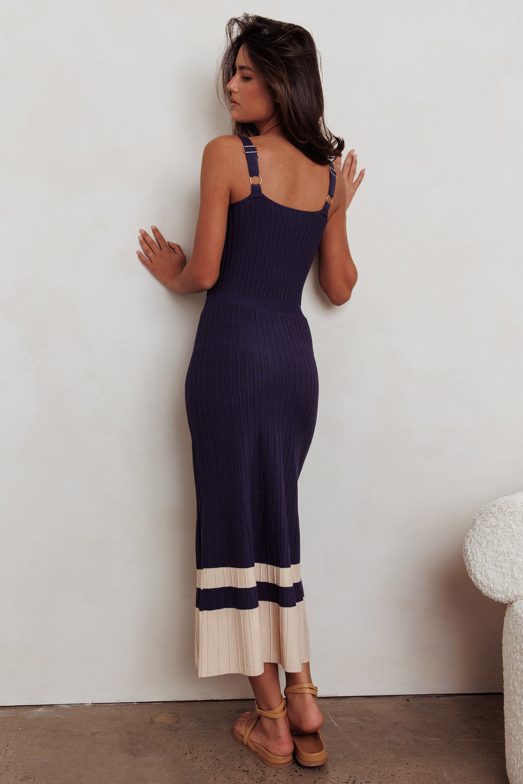 Cayla Contrast Ribbed Knit Maxi Dress Navy by Selfie Leslie Australia