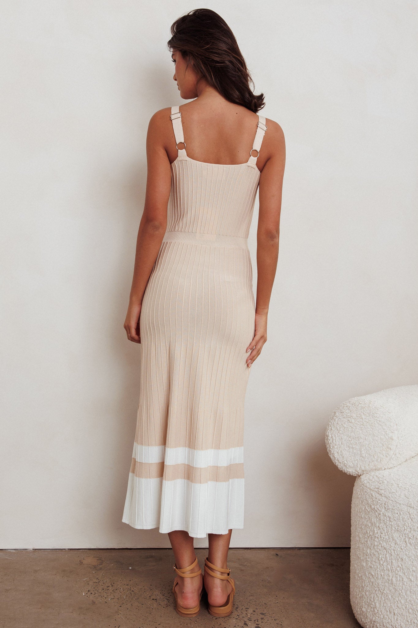 Cayla Contrast Ribbed Knit Maxi Dress Sand by Selfie Leslie Australia