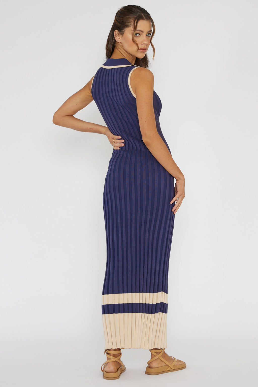 Cayla Button-Up Ribbed Knit Dress Navy by Selfie Leslie Australia