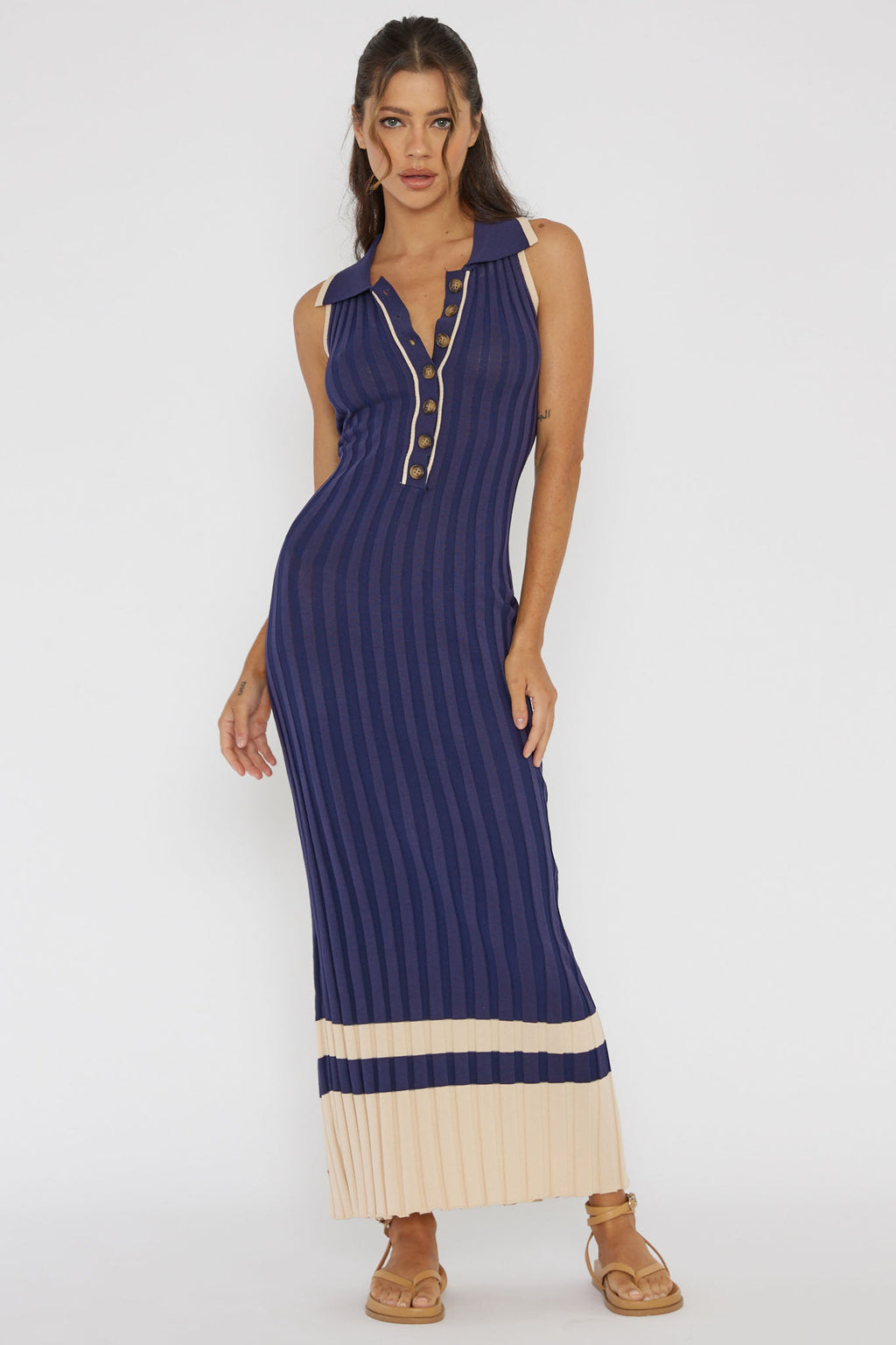Cayla Button-Up Ribbed Knit Dress Navy by Selfie Leslie Australia