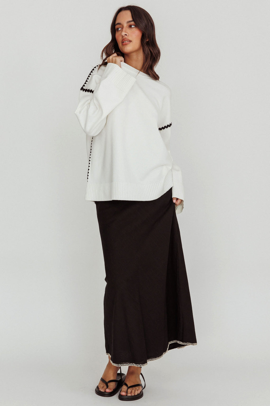 Guardian Contrast Knit Sweater Off White by Selfie Leslie Australia