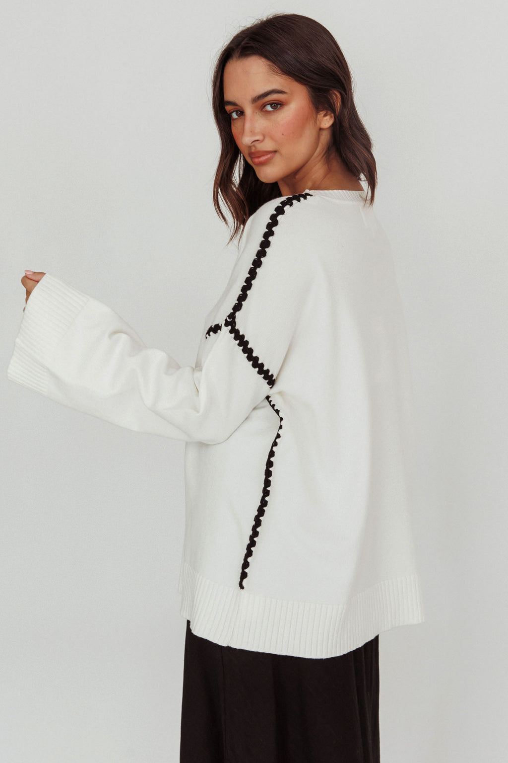Guardian Contrast Knit Sweater Off White by Selfie Leslie Australia