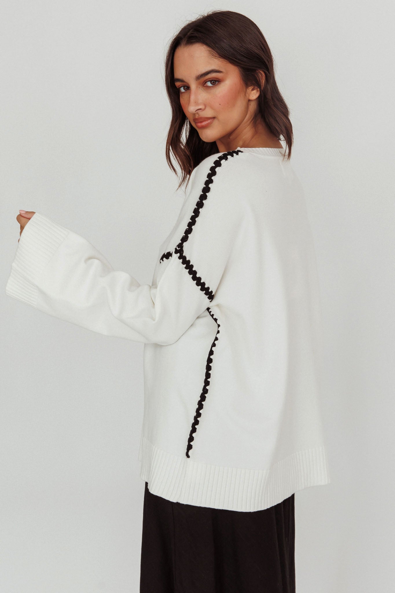 Guardian Contrast Knit Sweater Off White by Selfie Leslie Australia