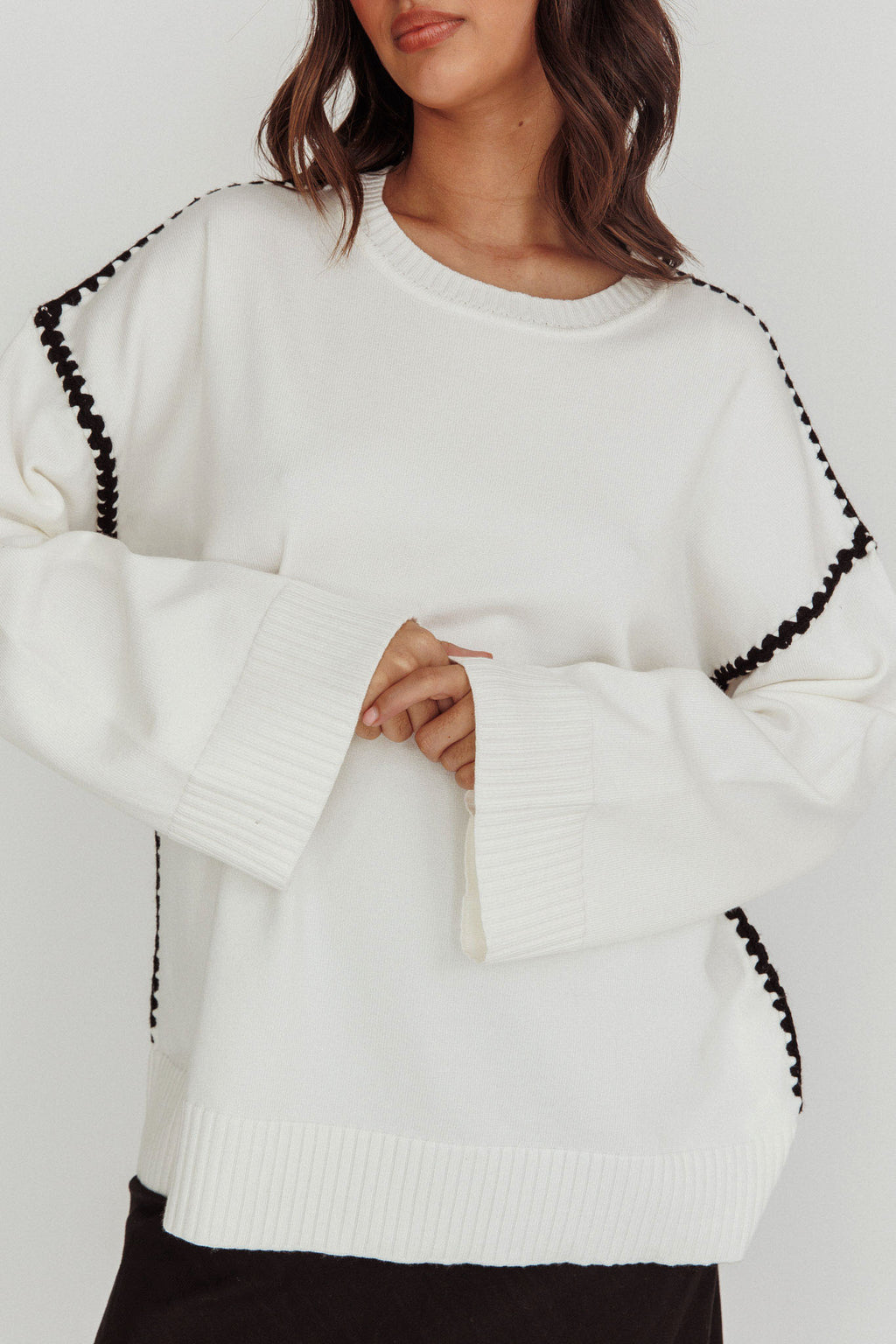 Guardian Contrast Knit Sweater Off White by Selfie Leslie Australia