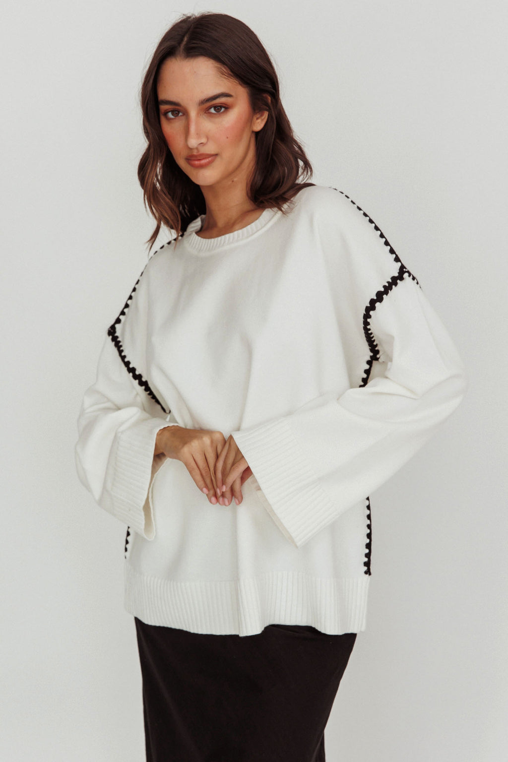 Guardian Contrast Knit Sweater Off White by Selfie Leslie Australia