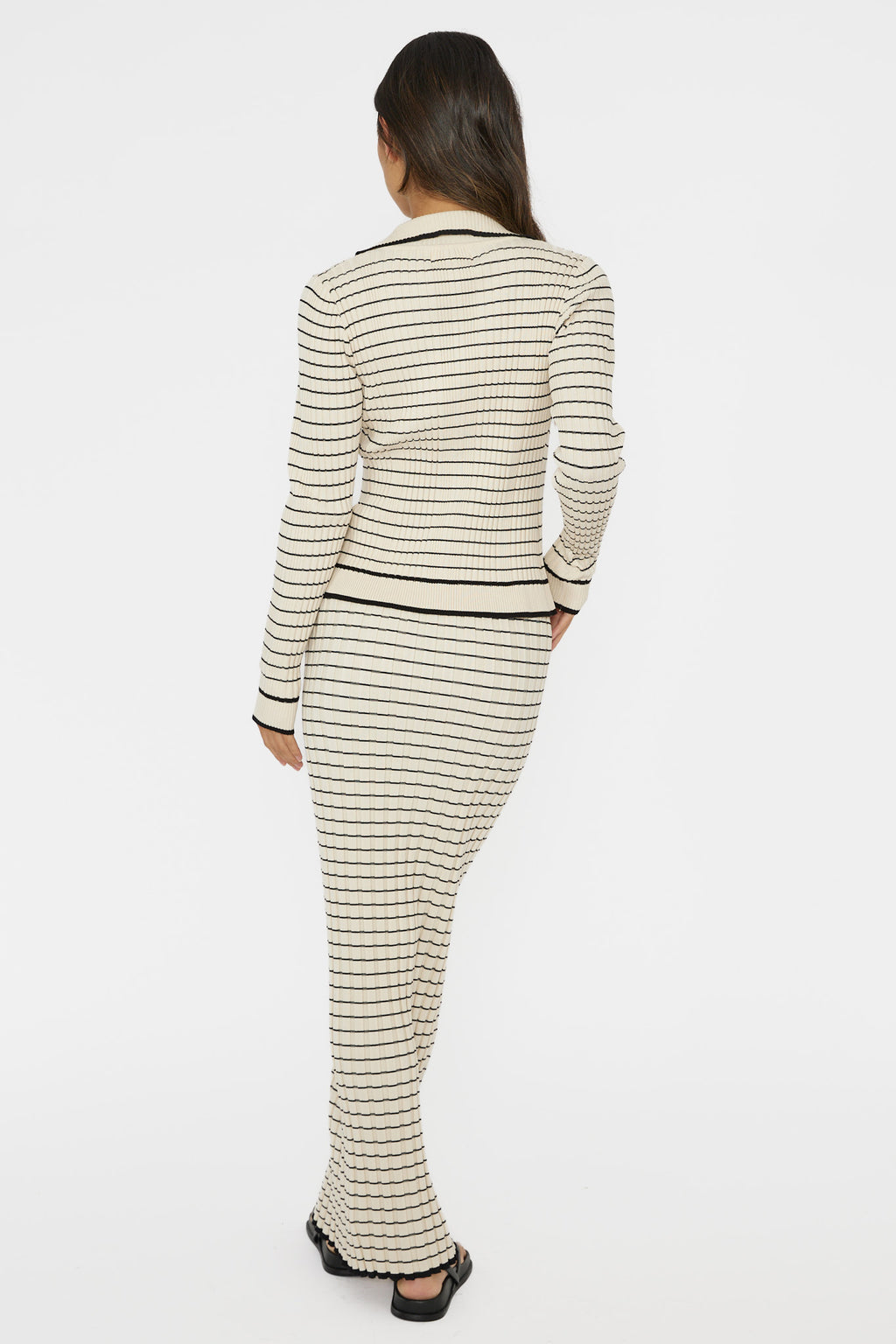 Solar Flare Ribbed Knit Maxi Skirt Stripe Oat by Selfie Leslie Australia