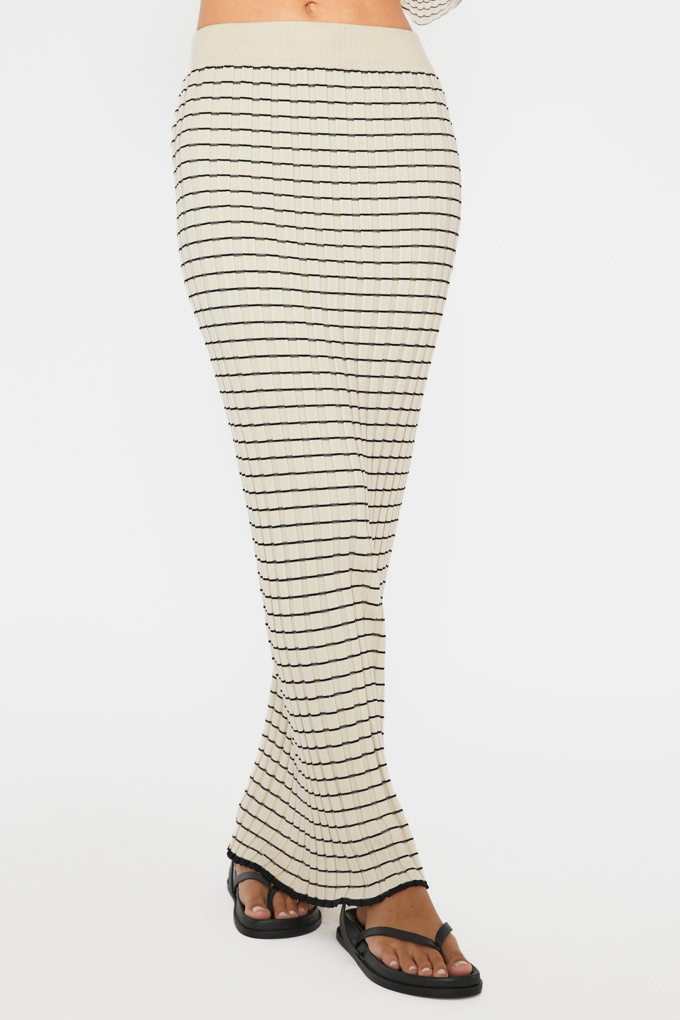 Solar Flare Ribbed Knit Maxi Skirt Stripe Oat by Selfie Leslie Australia