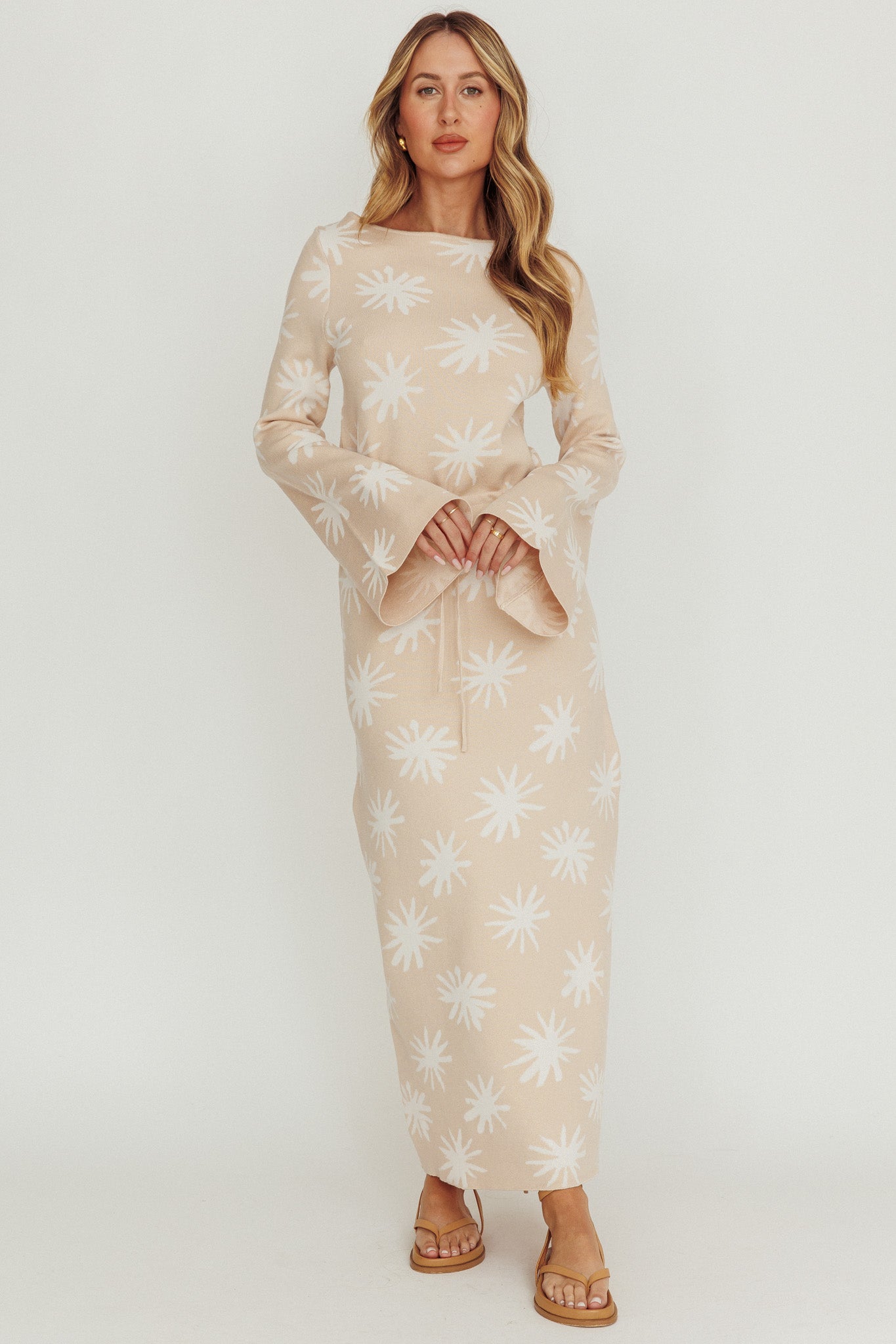 Orleans Star Print Knit Maxi Dress Sand by Selfie Leslie Australia