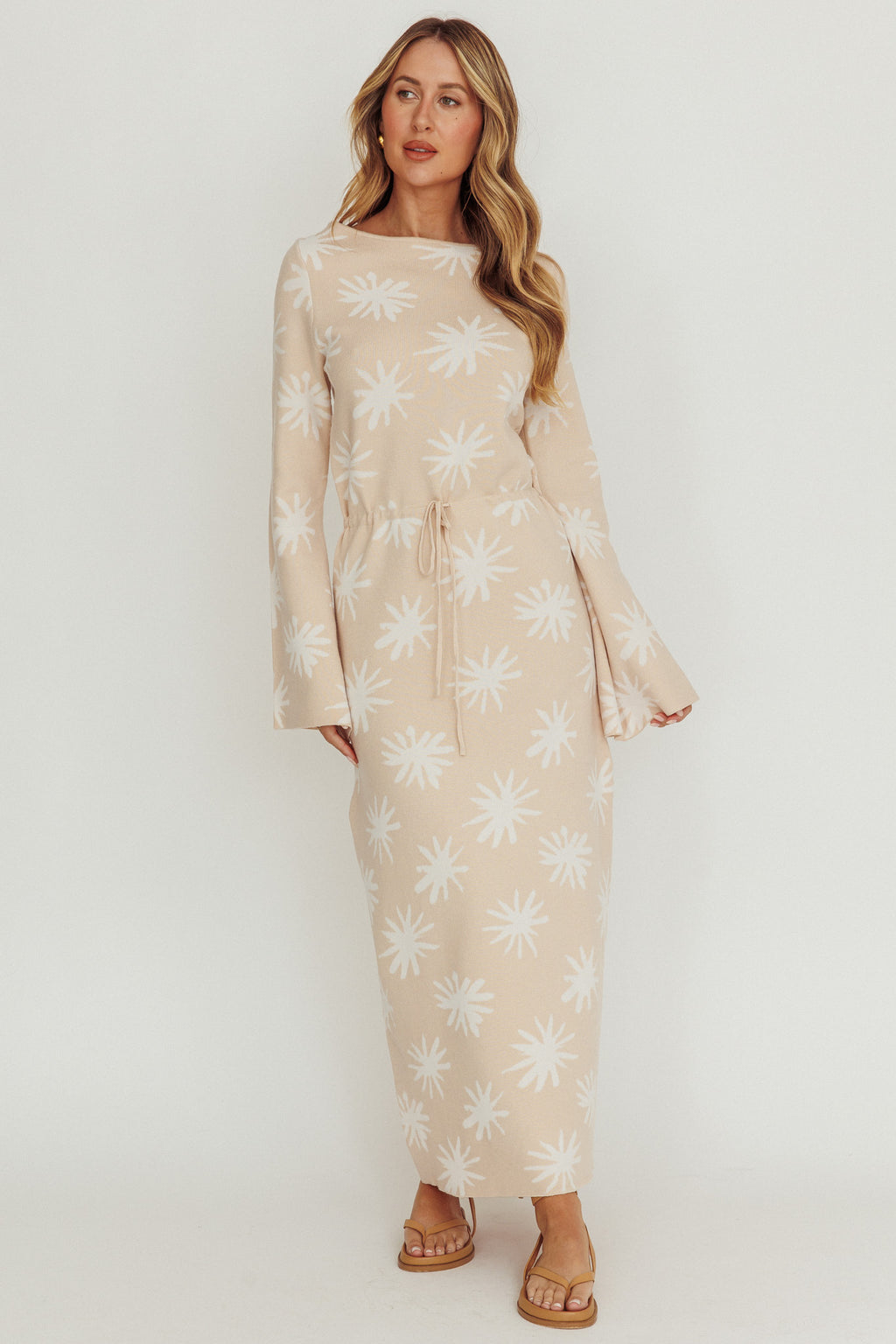 Orleans Star Print Knit Maxi Dress Sand by Selfie Leslie Australia