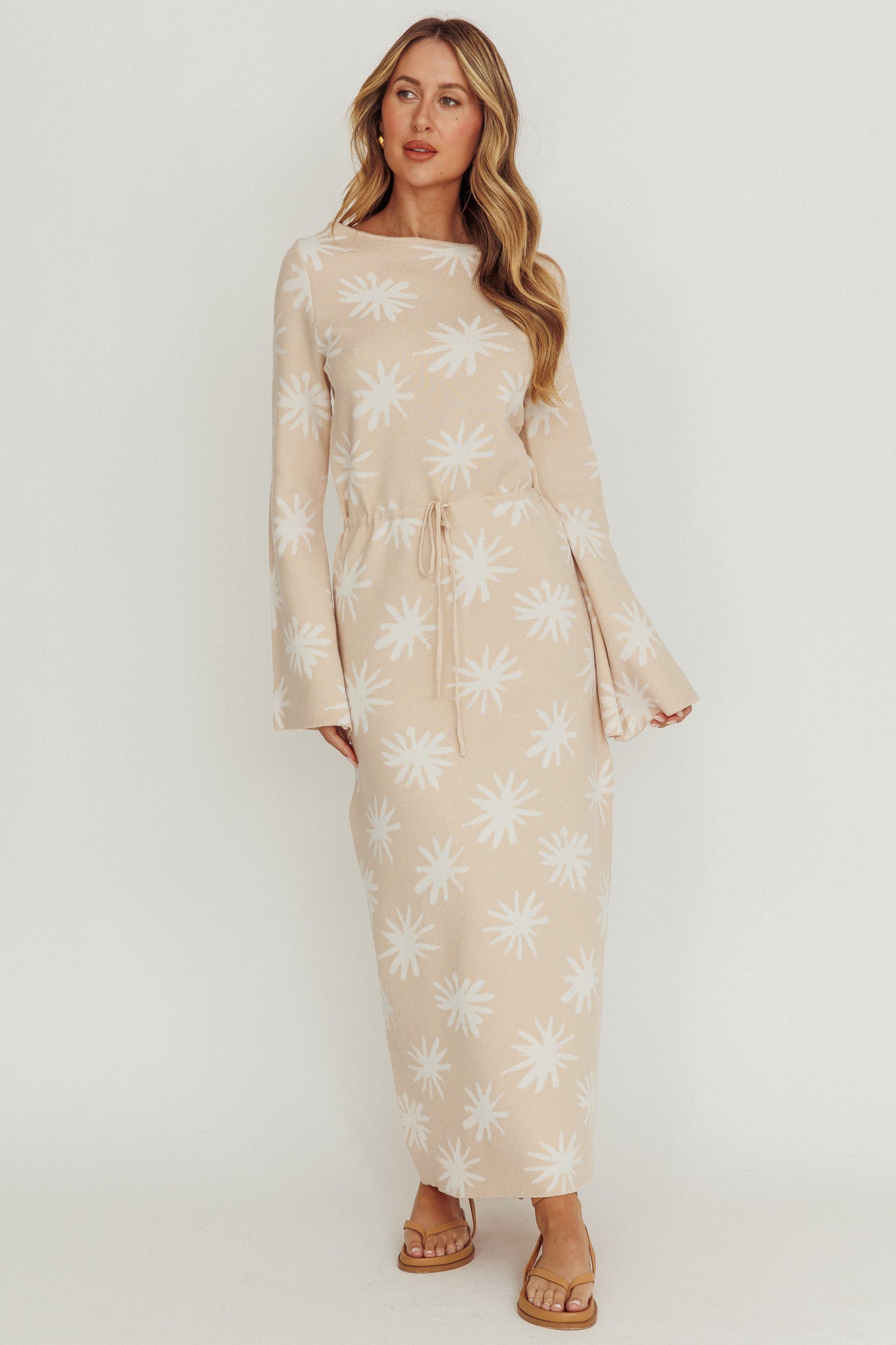 Orleans Star Print Knit Maxi Dress Sand by Selfie Leslie Australia