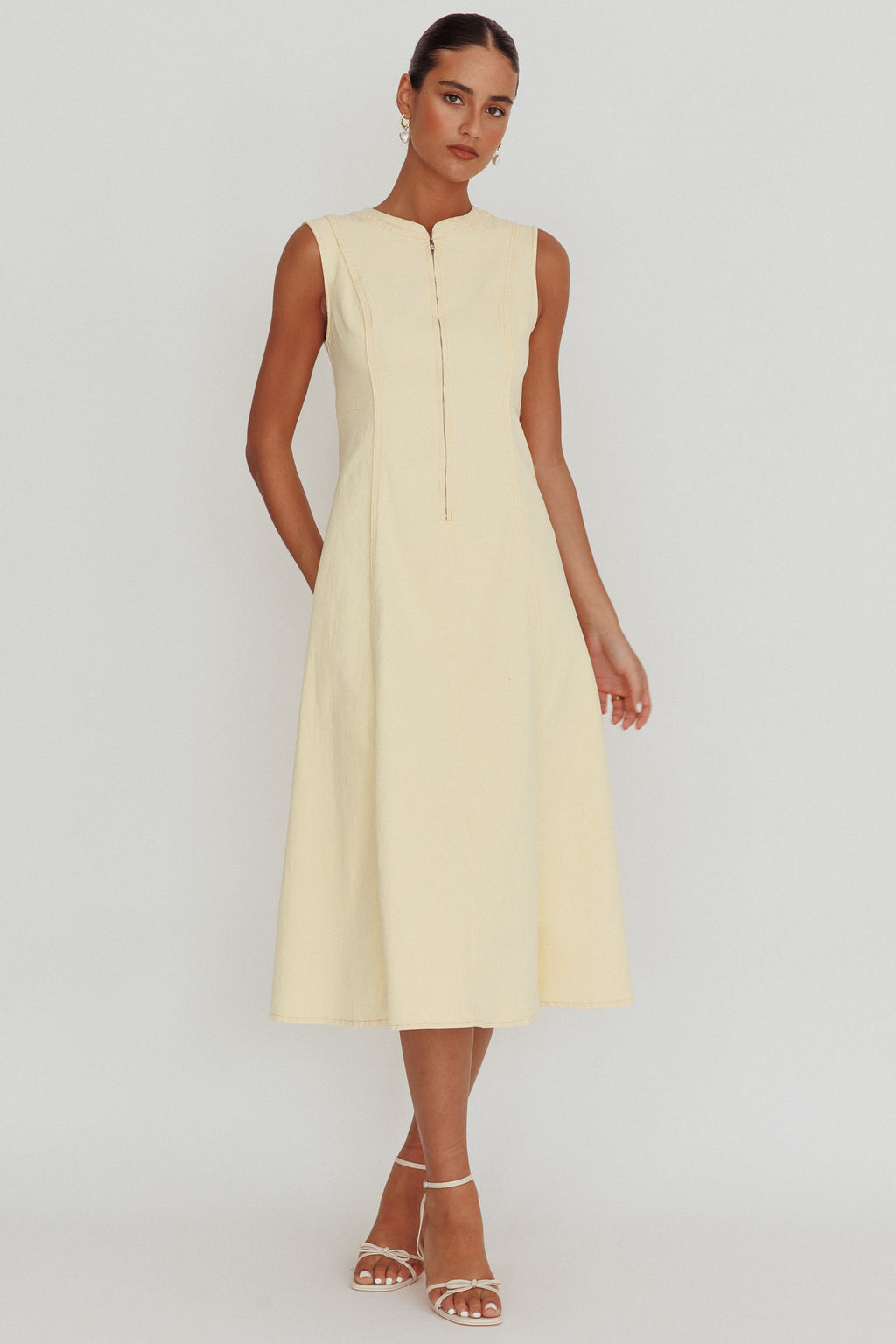 Passionate Flame Sleeveless A-line Midi Dress Beige by Selfie Leslie Australia