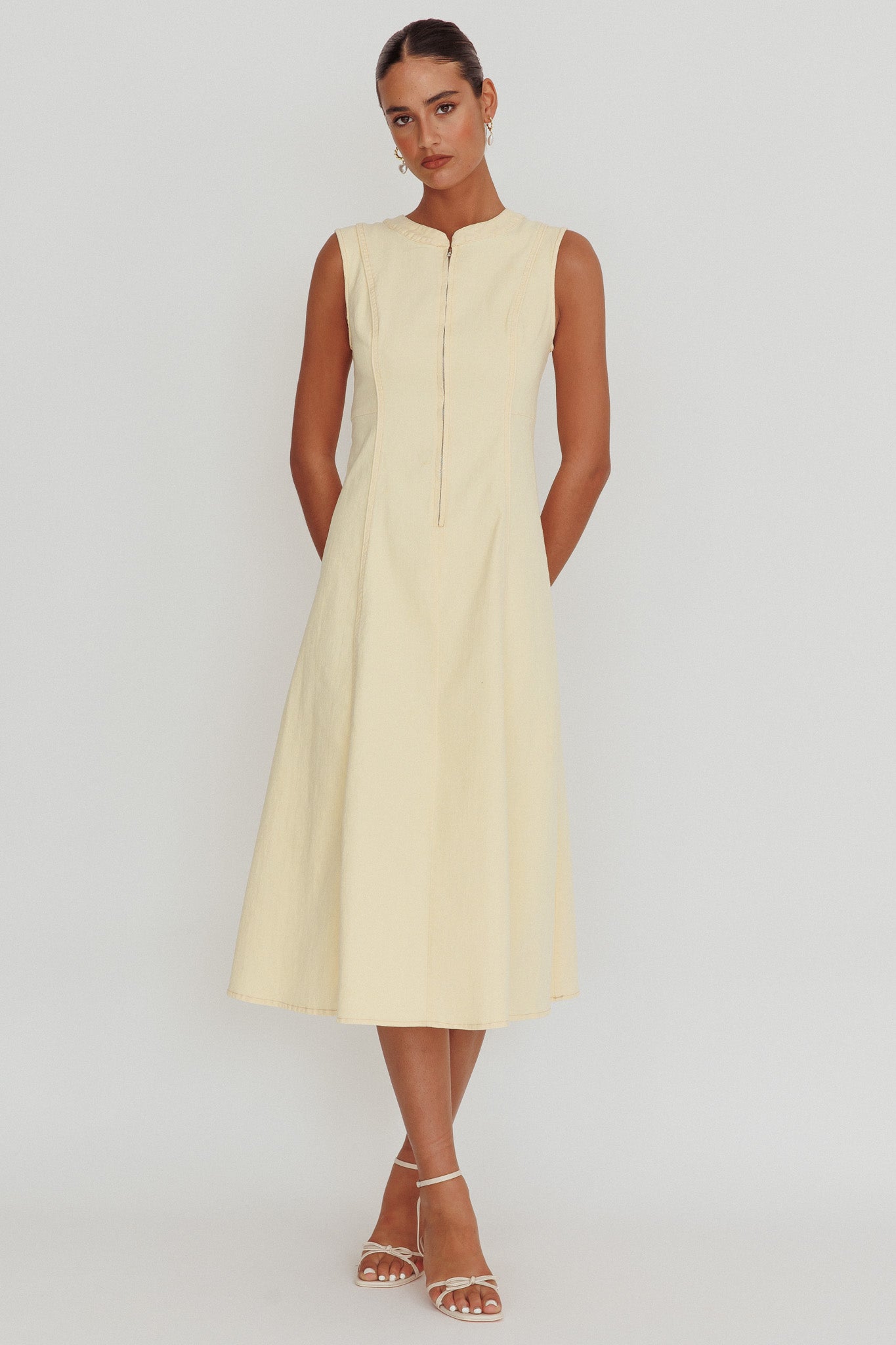 Passionate Flame Sleeveless A-line Midi Dress Beige by Selfie Leslie Australia