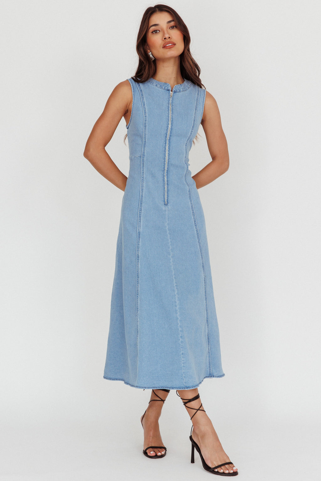 Passionate Flame Sleeveless A-line Midi Dress Denim Blue by Selfie Leslie Australia