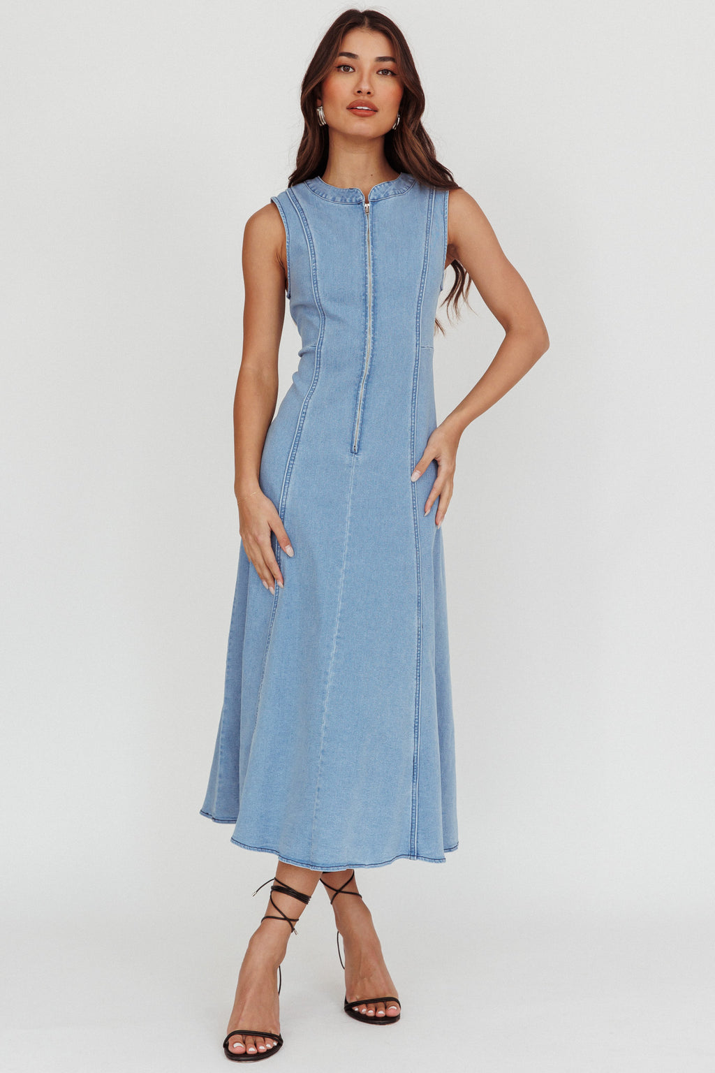 Passionate Flame Sleeveless A-line Midi Dress Denim Blue by Selfie Leslie Australia