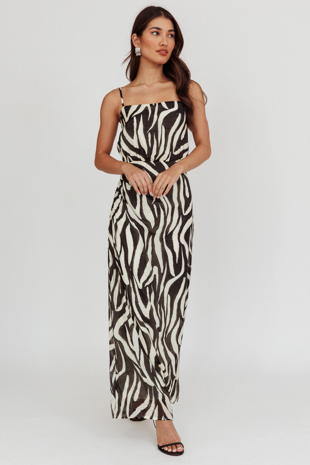 Pristine Zebra Print Maxi Dress Black by Selfie Leslie Australia