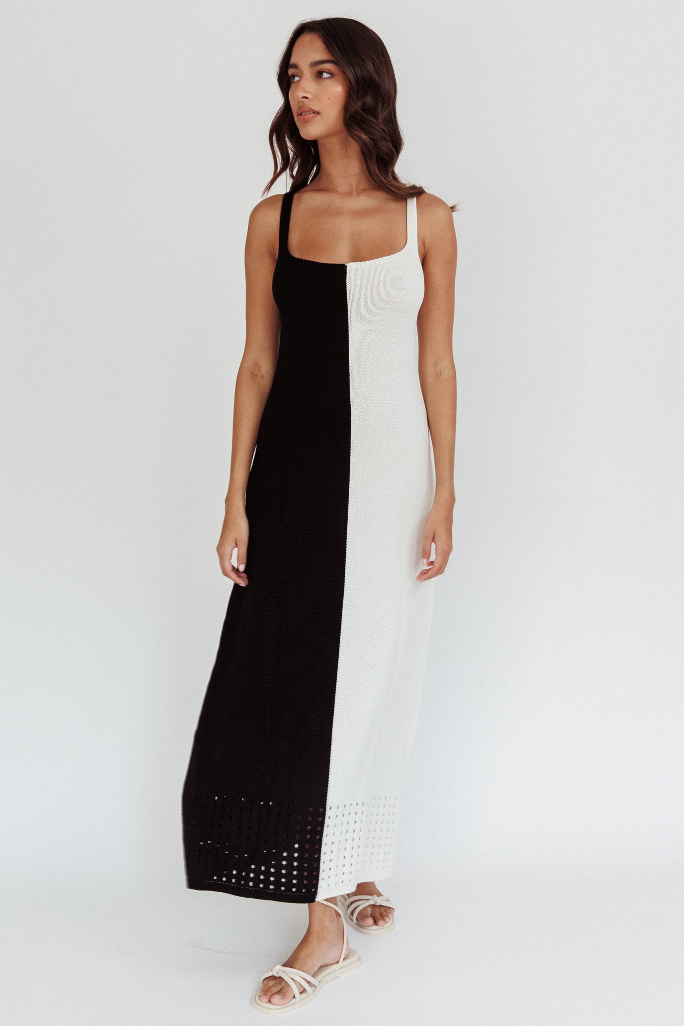 Sunday Fun Day Knit Maxi Dress Black Cream by Selfie Leslie Australia