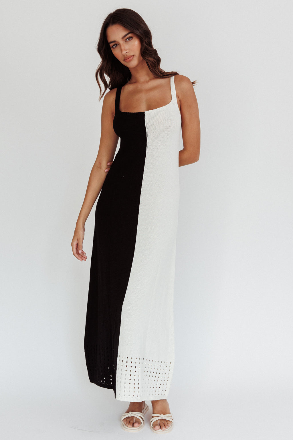 Sunday Fun Day Knit Maxi Dress Black Cream by Selfie Leslie Australia
