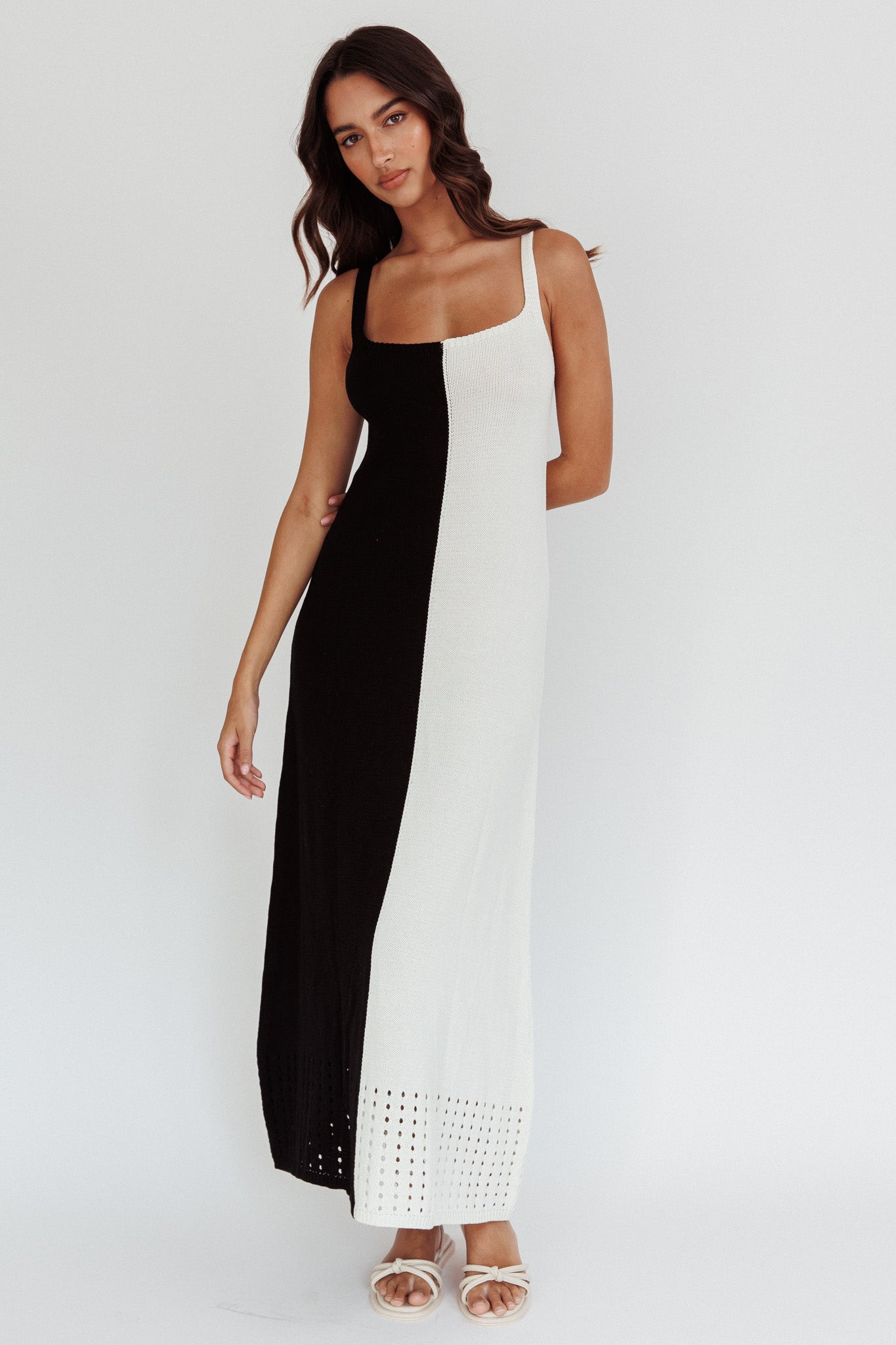 Sunday Fun Day Knit Maxi Dress Black Cream by Selfie Leslie Australia