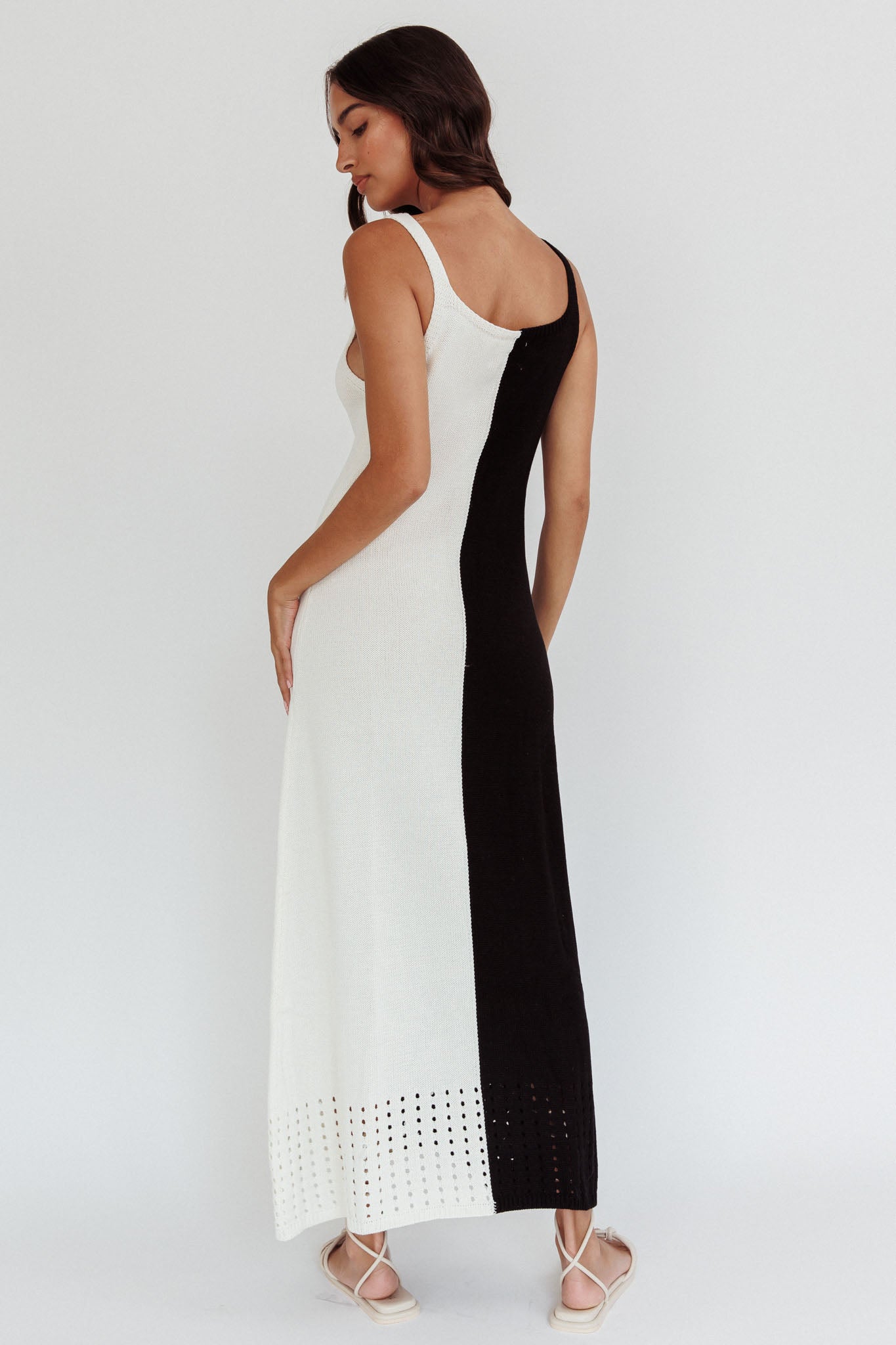 Sunday Fun Day Knit Maxi Dress Black Cream by Selfie Leslie Australia