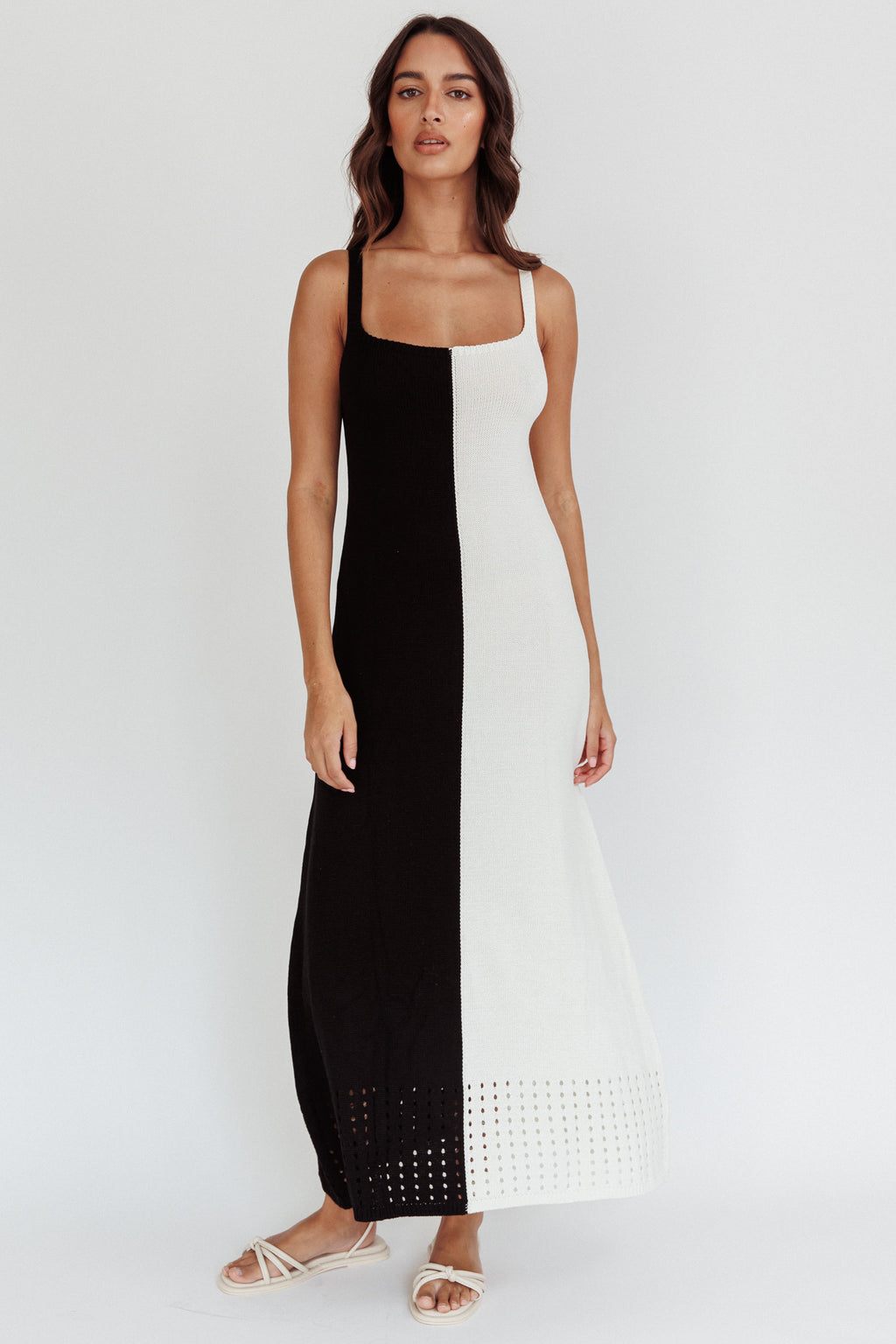Sunday Fun Day Knit Maxi Dress Black Cream by Selfie Leslie Australia