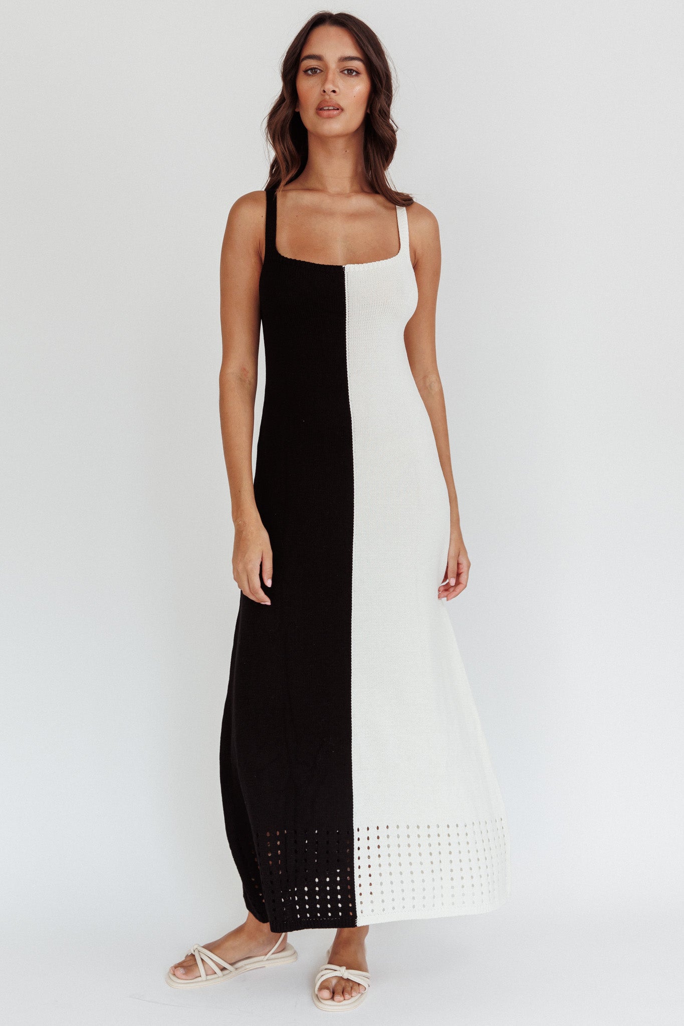 Sunday Fun Day Knit Maxi Dress Black Cream by Selfie Leslie Australia