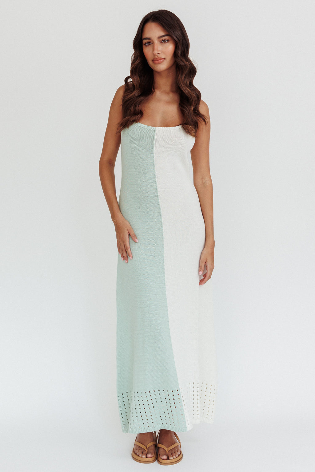Sunday Fun Day Knit Maxi Dress Sage Cream by Selfie Leslie Australia