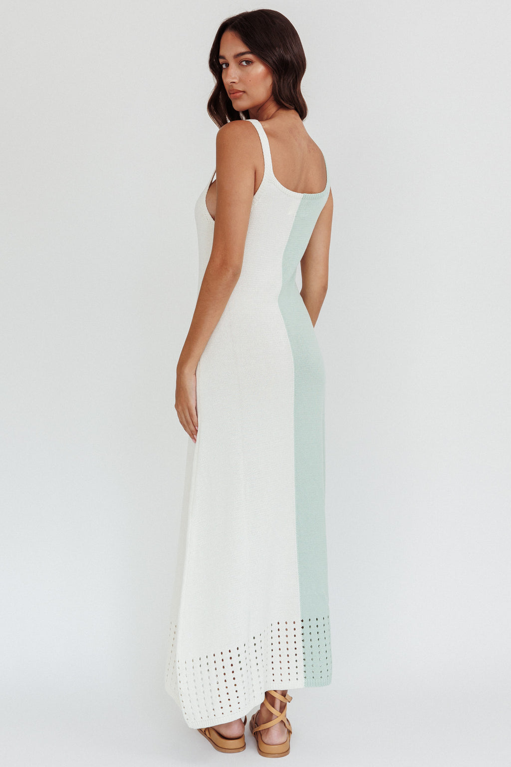 Sunday Fun Day Knit Maxi Dress Sage Cream by Selfie Leslie Australia