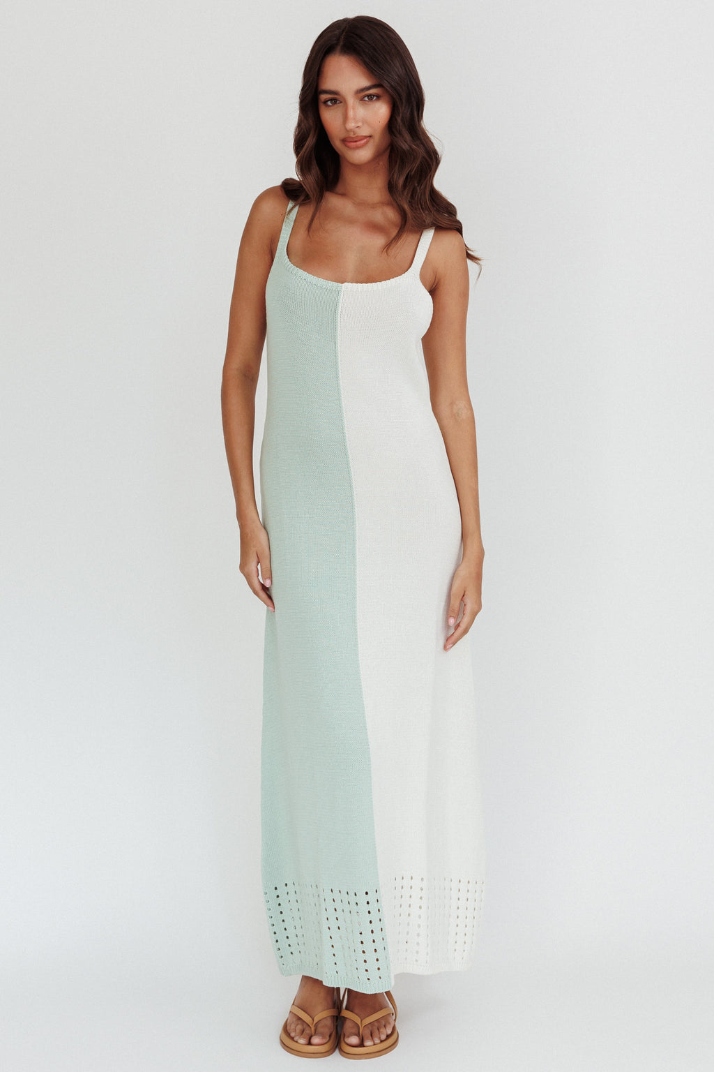 Sunday Fun Day Knit Maxi Dress Sage Cream by Selfie Leslie Australia
